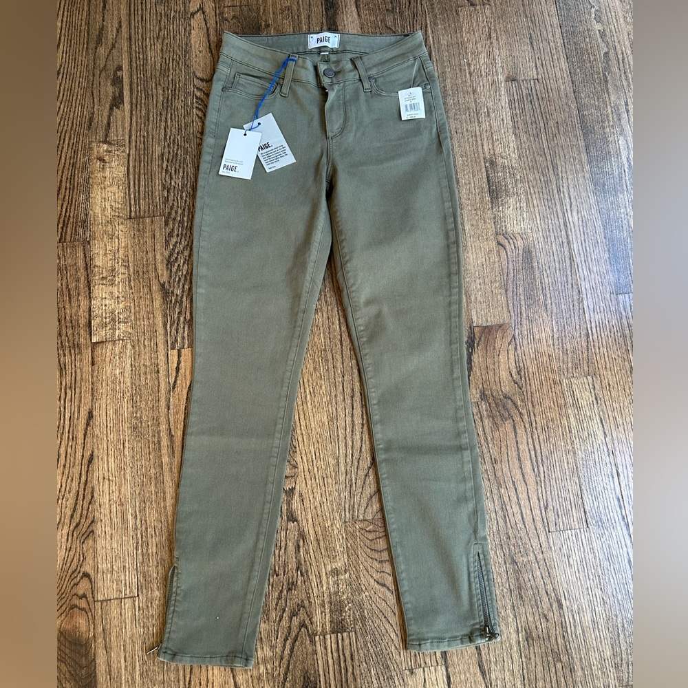 NWT PAIGE Verdugo Ankle Zip Skinny Jeans in Camo Green Sz 27